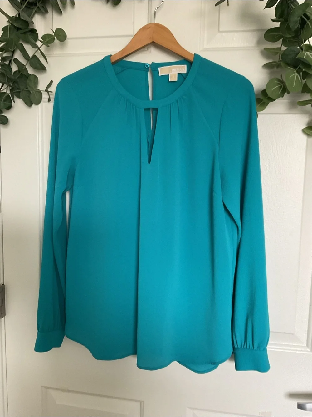 Michael Kors Teal Keyhole Long-Sleeve Blouse - Picture 2 of 4